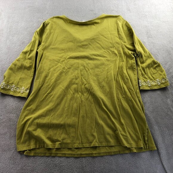 J. Jill Womens Tunic Blouse Top Large Green Embroidered Floral 3/4 Sleeve Boho - Picture 14 of 14